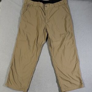 Duluth Pants Mens Large Tan Elastic Waist Nylon Stretch Straight Fit 2XL X 30
